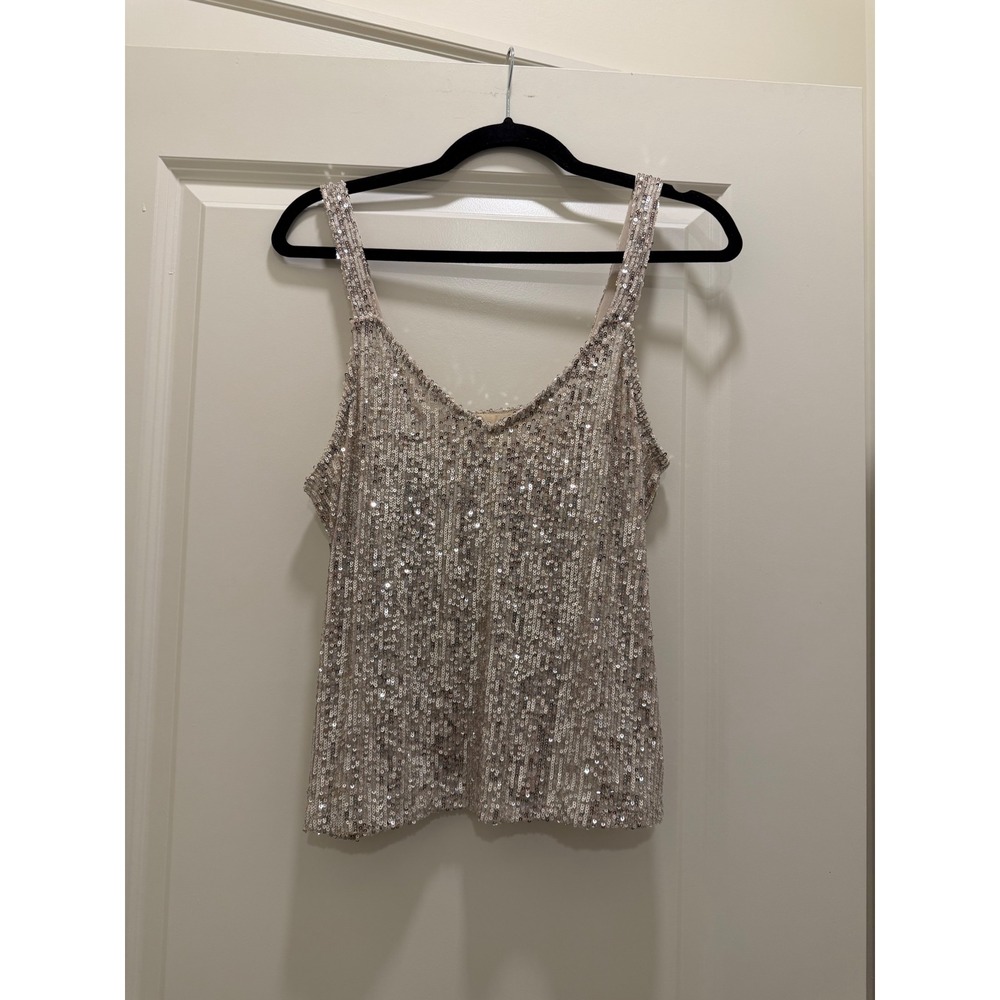 Altar'd State Women Champagne Sequin V-Neck Camisole Tank Top Size M
